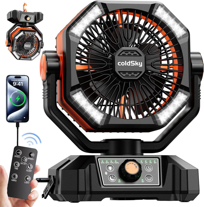 Ventilateur de Camping 20000mAh avec LED – 8 Vitesses, Autonomie Exceptionnelle