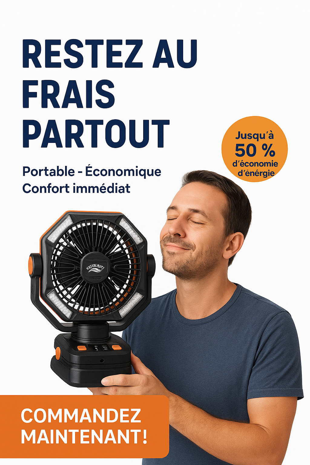 Ventilateur de Camping 20000mAh avec LED – 8 Vitesses, Autonomie Exceptionnelle