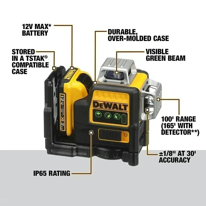 2025 Dewalt DW089LG 12 lignes 3 côtés * 360 degrés Vertical 12V batterie au Lithium niveau Laser horizontal