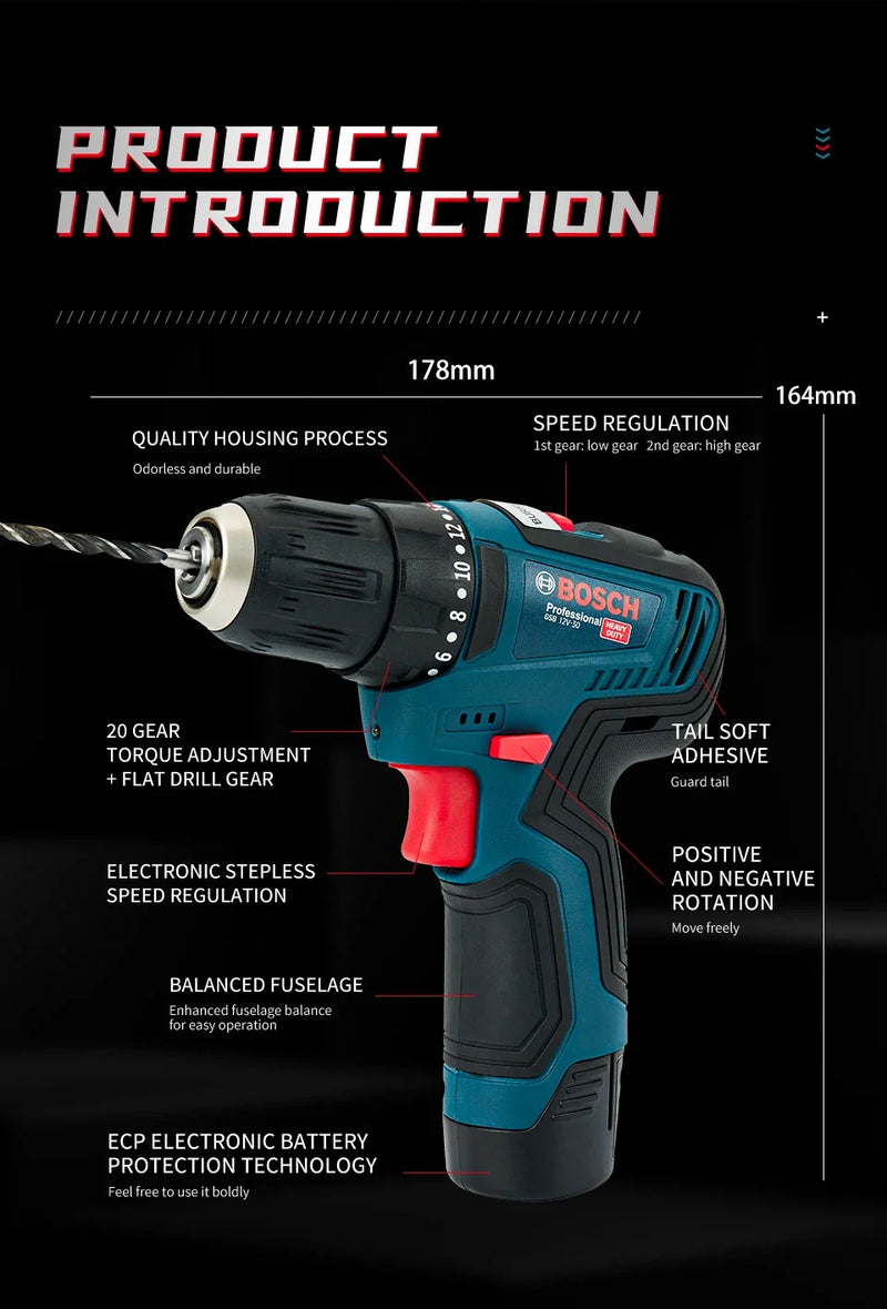 Bosch GSB-12-V30 perceuse électrique batterie professionnel robuste sans fil pilote multifonctionnel ménage tournevis électrique