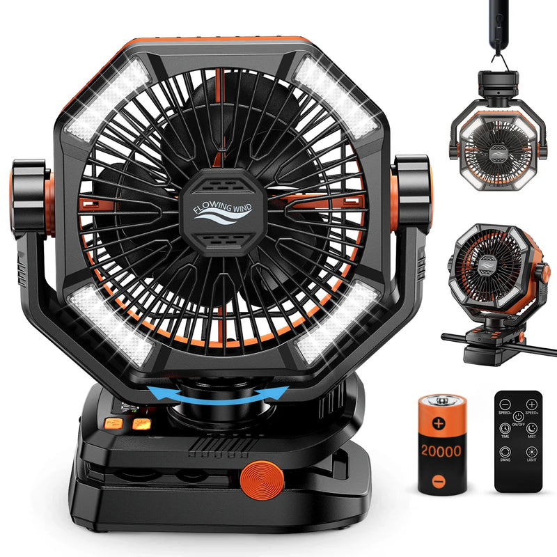 Ventilateur de Camping 20000mAh avec LED – 8 Vitesses, Autonomie Exceptionnelle