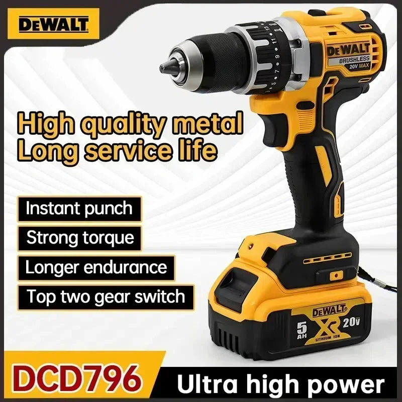 Dewalt DCD796 2000 tr/min perceuse électrique sans fil pilote sans brosse vitesse réglable perceuse à main à percussion outils électriques rechargeables