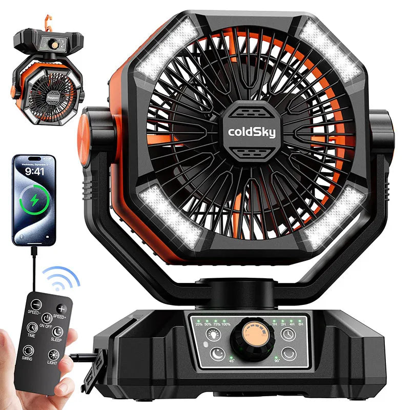 Ventilateur de Camping 20000mAh avec LED – 8 Vitesses, Autonomie Exceptionnelle