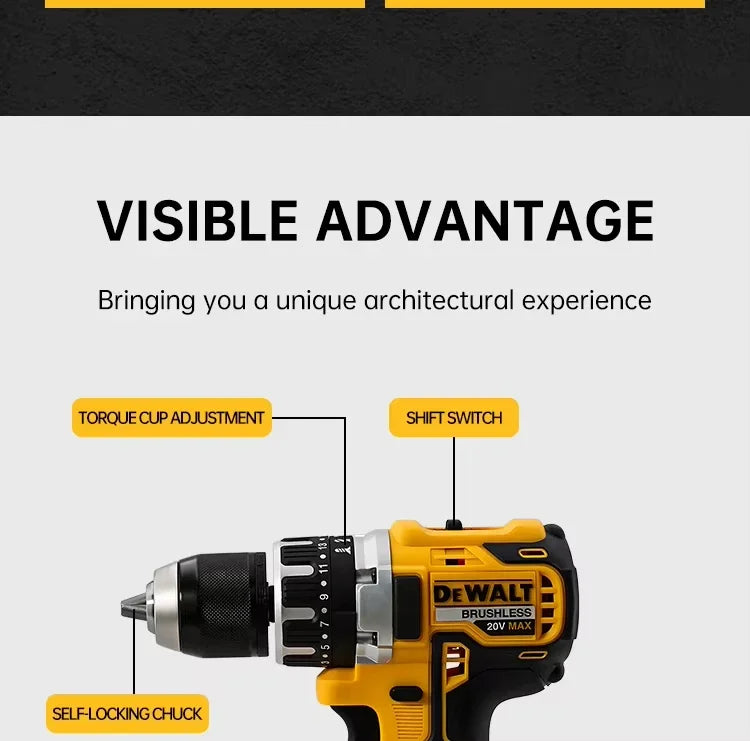 Dewalt DCD796 2000 tr/min perceuse électrique sans fil pilote sans brosse vitesse réglable perceuse à main à percussion outils électriques rechargeables