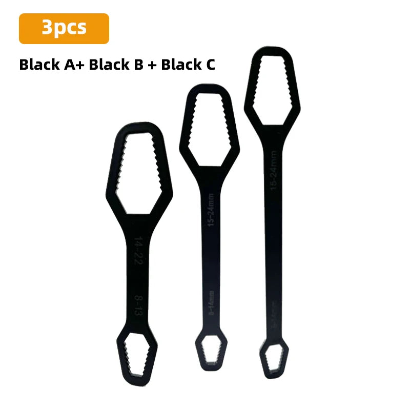 Clé à boîte multifonctionnelle à double extrémité de 3 à 17mm, clé hexagonale solide de 6 à 25mm pour serrer des vis et des écrous de divers diamètres, 3 pièces