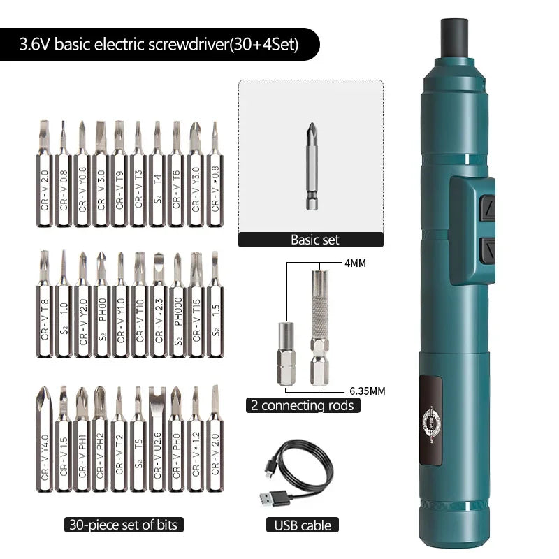 Tournevis électrique sans fil aste, batterie au lithium 2000mAh, mini perceuse, ensemble d'outils électriques 4V, entretien ménager, réparation